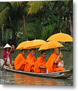 Buddhist Monks In Mekong River Metal Print