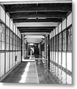 Buddhist Temple In Black And White - Passageway Metal Print