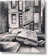 Burned Out Car And Building #chicago Metal Print