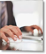 Businessman Using Computer Mouse And Typing On Laptop Metal Print