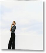 Businesswoman Outdoors Using Her Mobile Phone Metal Print