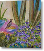 Cactus And Quail Metal Print