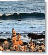 Cairns And Surf At Point Judith Metal Print