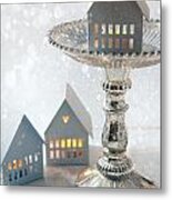 Candle Houses With Cake Stand For The Holidays Metal Print