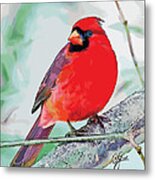 Cardinal In Ice Tree Metal Print