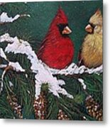 Cardinals In The Snow Metal Print