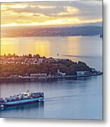 Cargo Ship Through Puget Sound In Sunset Metal Print
