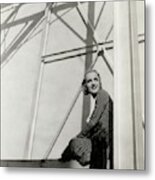 Carole Lombard Sitting On A Beam Of A Scaffolded Metal Print