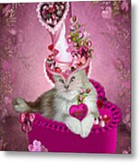 Cat In Valentine Candy Hat Metal Print