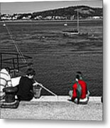 Catching Crabs In Red Metal Print