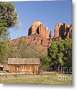 Cathedral Rock With Farm In Sedona Metal Print