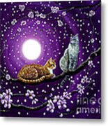 Cats In Dancing Cherry Blossoms Metal Print