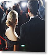 Celebrities Posing For Paparazzi On Red Carpet Metal Print