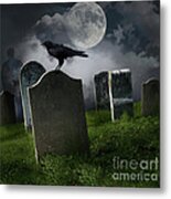 Cemetery With Old Gravestones And Moon Metal Print