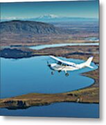 Cessna Flying Over South Coast Iceland Metal Print