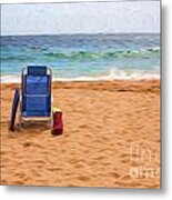 Chair On Empty Beach Metal Print