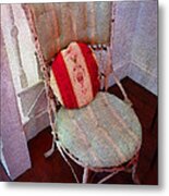 Chair With Red Pillow Metal Print