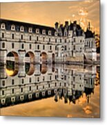 Chenonceau Castle In The Twilight Panorama Metal Print