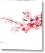 Cherry blossom art print watercolor painting Metal Print