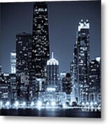 Chicago At Night With Hancock Building Metal Print