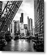 Chicago Kinzie Street Bridge Black And White Picture Metal Print