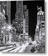 Chicago Michigan Avenue Light Streak Black And White Metal Print