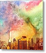 Chicago Skyline Watercolor Sky Metal Print