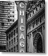 Chicago Theater Sign In Black And White Metal Print