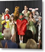 Children (4-9) Wearing Costumes And Teacher Waving On Stage Metal Print