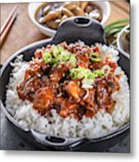 Chopped Pork Meat Cooked With Red Chili Paste, Gochujang Sauce, Over Rice Metal Print