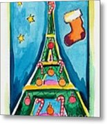 Christmas Eiffel Tower Painting Metal Print