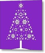 Christmas Tree Made Of Snowflakes On Violet Background Metal Print