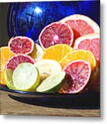 Citrus And The Blue Pitcher 1 Metal Print