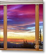 City Lights Sunrise Classic Wood Window View Metal Print