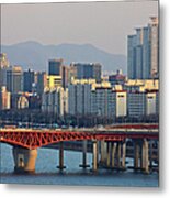 Cityscape Of Seoul With Bridge Metal Print