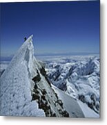 Climber On Summit Of Mount Cook Metal Print