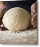 Close Up Of Hands Shaping Bread Dough Metal Print