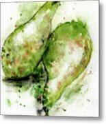 Close Up Of Two Green Conference Pears Metal Print