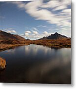 Clouds Reflected In A Small Pond Along Metal Print