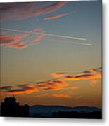Cloudy Evening Sky With Airplanes And Skyline Metal Print