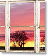 Colorful Tree Lined Horizon White Barn Picture Window Frame Metal Print
