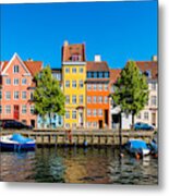 Colourful Houses Along Canal In Copenhagen Denmark Metal Print