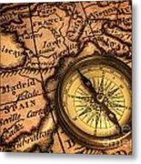 Compass And Ancient Map Of Europe Metal Print