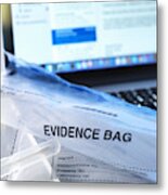 Computer Crime, Evidence Being Taken From A Laptop Computer Metal Print
