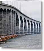 Confederation Bridge At Low Tide Bridge Metal Print