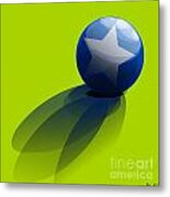Blue Ball Decorated With Star Green Background Metal Print