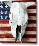 Cow Skull And American Flag Metal Print