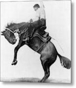 Cowboy Riding Bucking Bronco, 1911 Metal Print