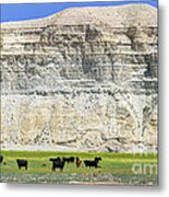 Grazing Cows Green River Cliffs Thunderstorm Metal Print