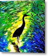 Crane In Lake Metal Print